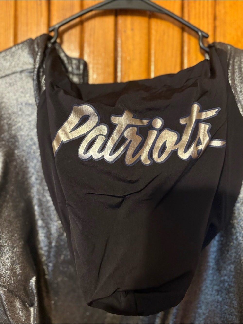 NFL Patriots Black Hoodie with Metallic Silver Script